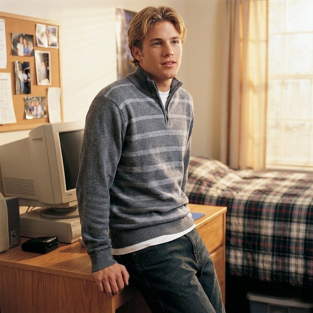 Alfani Men’s Medium Gray Striped Quarter Zip Mock Neck Cotton Sweater